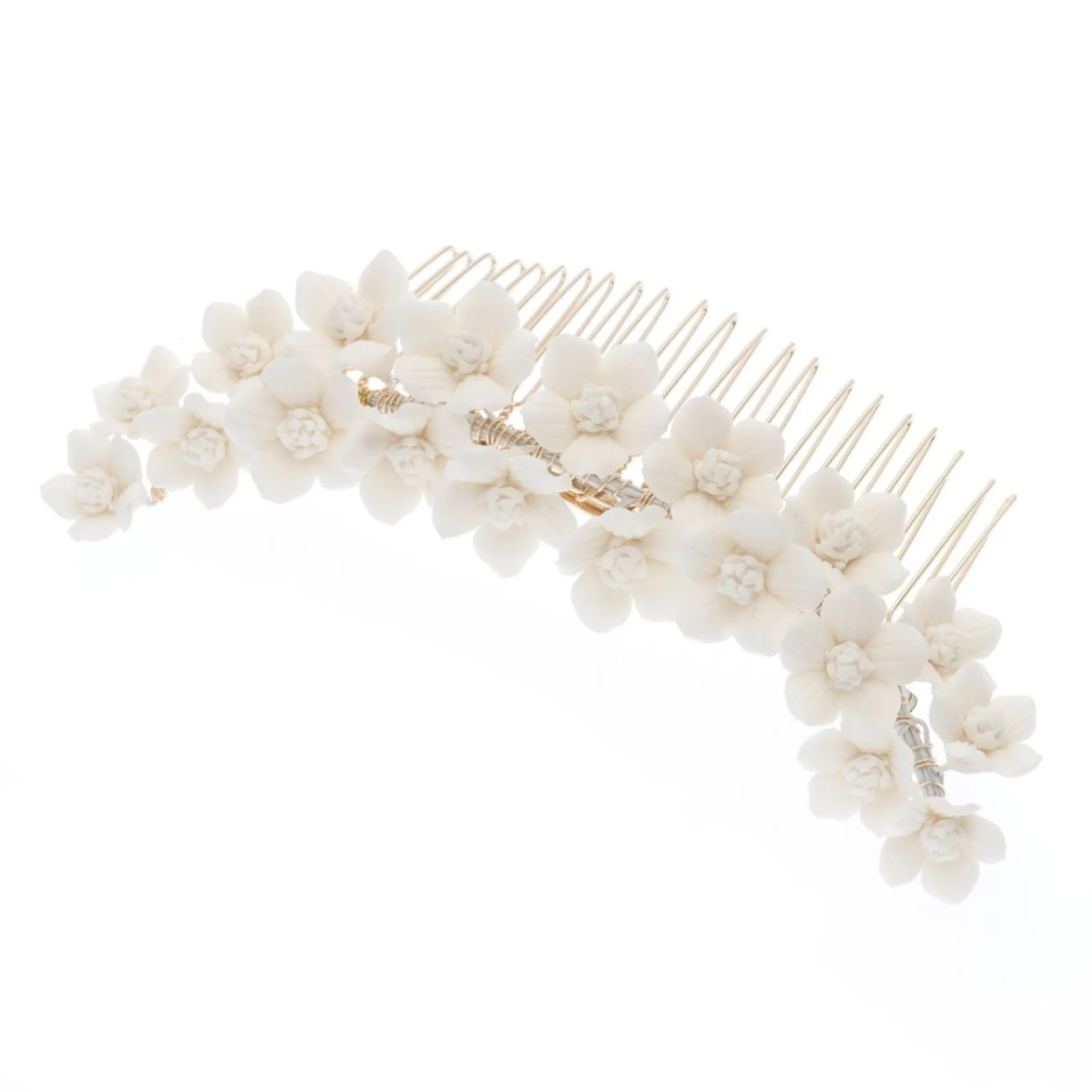Poirier Violett Elfenbein Porzellan Blume Braut Haar Kamm* Gold-haar-accessoires | Hochzeit Kopfbedeckungen