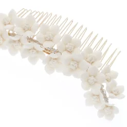 Poirier Violett Elfenbein Porzellan Blume Braut Haar Kamm* Gold-haar-accessoires | Hochzeit Kopfbedeckungen