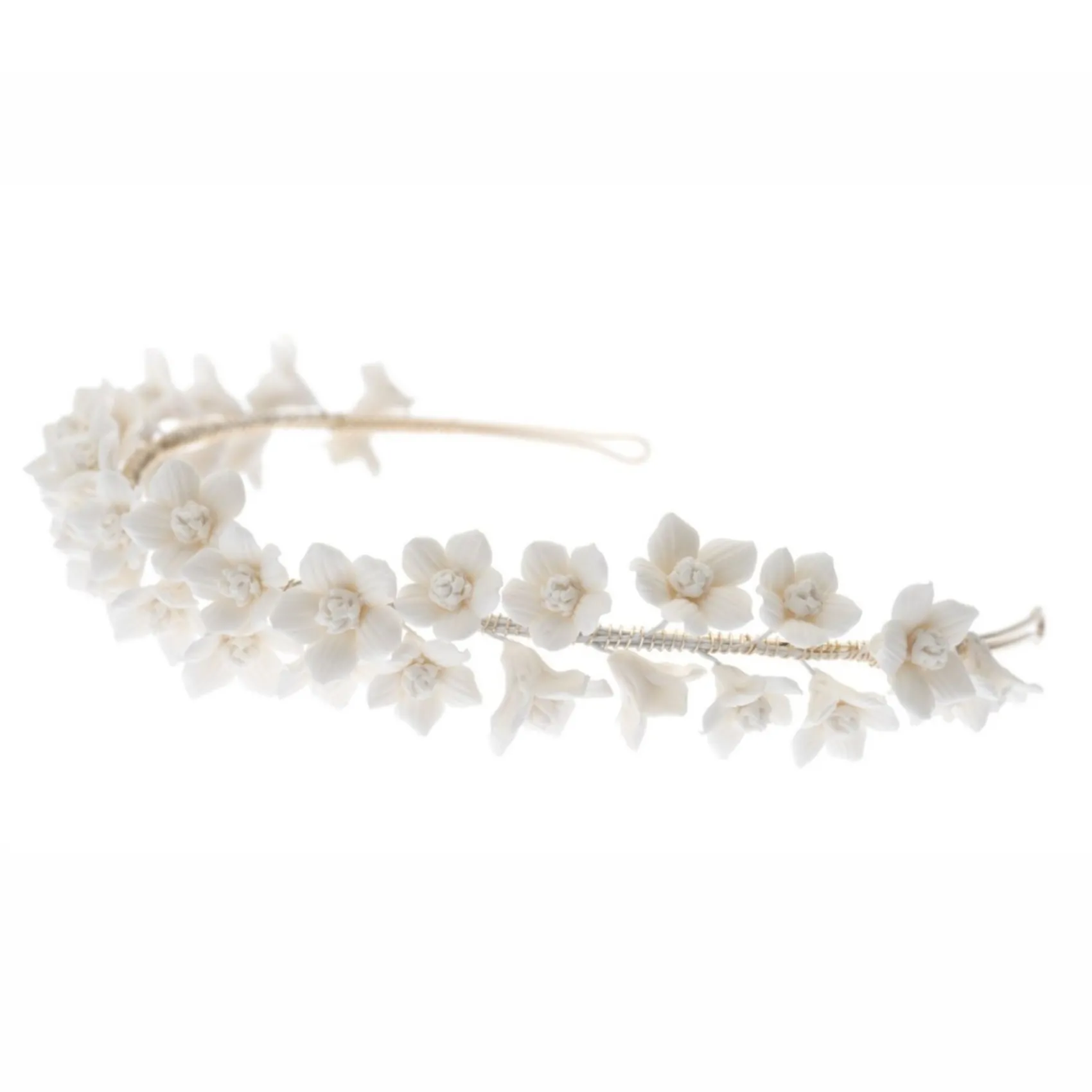 Poirier Violett Elfenbein Porzellan Blume Stirnband* Gold-haar-accessoires | Hochzeit Kopfbedeckungen