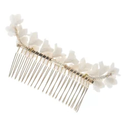 Poirier Violett Elfenbein Porzellan Blume Braut Haar Kamm* Gold-haar-accessoires | Hochzeit Kopfbedeckungen