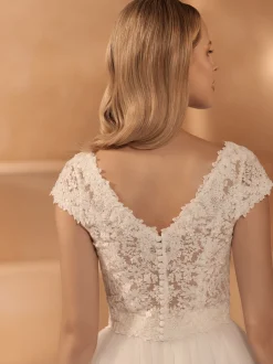 Bianco Evento Weiß Elfenbein Pailletten Spitze V-Ausschnitt Braut Top E434* Braut-oberteile