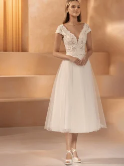 Bianco Evento Weiß Elfenbein Pailletten Spitze V-Ausschnitt Braut Top E434* Braut-oberteile