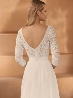 Bianco Evento Weiß Elfenbein Spitze 3/4 Ärmel Braut Bodysuit E438* Braut-oberteile