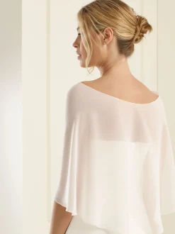Bianco Evento Weißes Elfenbein Chiffon Hochzeitstuch E13* Hochzeitsumhänge & Tücher