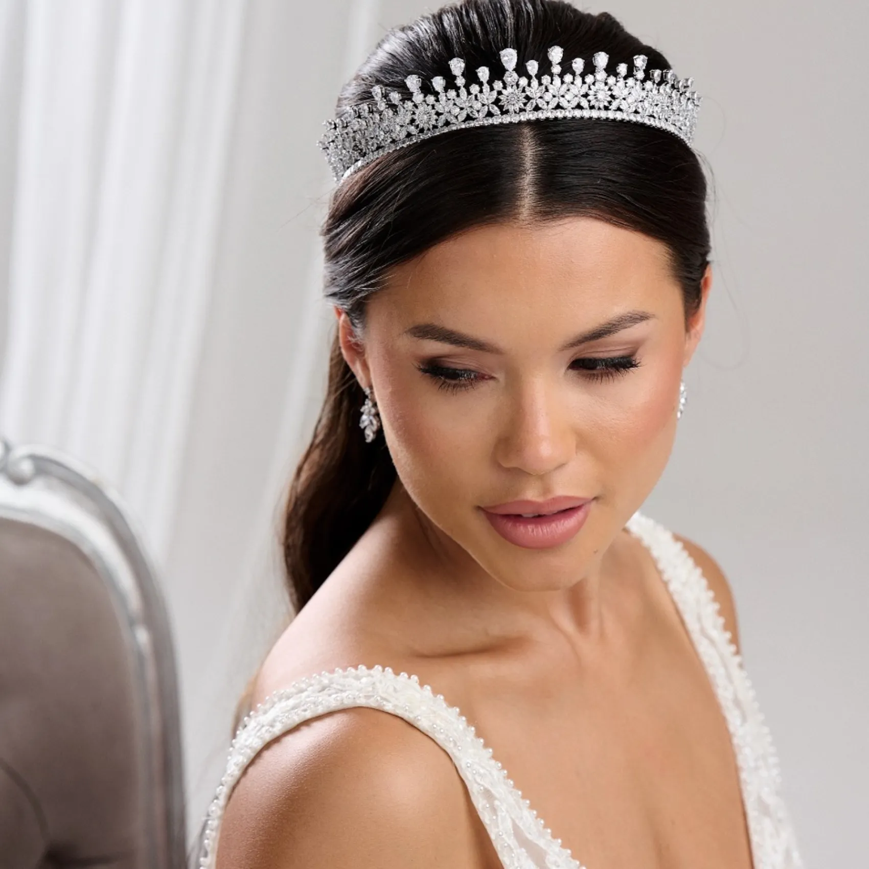 Lace & Favour Windsor kubischer Zirkon Kristall Hochzeit Tiara* Vintage-kopfbedeckungen | Haarschmuck Aus Kristall
