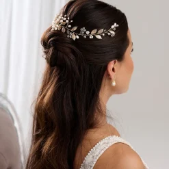 Lace & Favour Woodland Dream Goldene Blätter und Süßwasserperlen Haarstrang* Perlen-haarschmuck | Gold-haar-accessoires