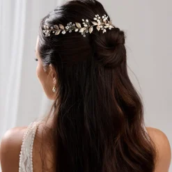 Lace & Favour Woodland Dream Goldene Blätter und Süßwasserperlen Haarstrang* Perlen-haarschmuck | Gold-haar-accessoires