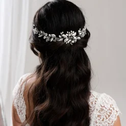 Lace & Favour Woodland Dream Silberne Blätter und Süßwasserperlen Haarstrang* Perlen-haarschmuck | Silberne Haar-accessoires