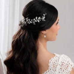 Lace & Favour Woodland Dream Silberne Blätter und Süßwasserperlen Haarstrang* Perlen-haarschmuck | Silberne Haar-accessoires