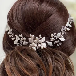 Lace & Favour Woodland Dream Silberne Blätter und Süßwasserperlen Haarstrang* Perlen-haarschmuck | Silberne Haar-accessoires
